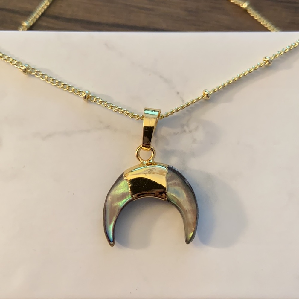 18k Gold Natural Shell Crescent Necklace